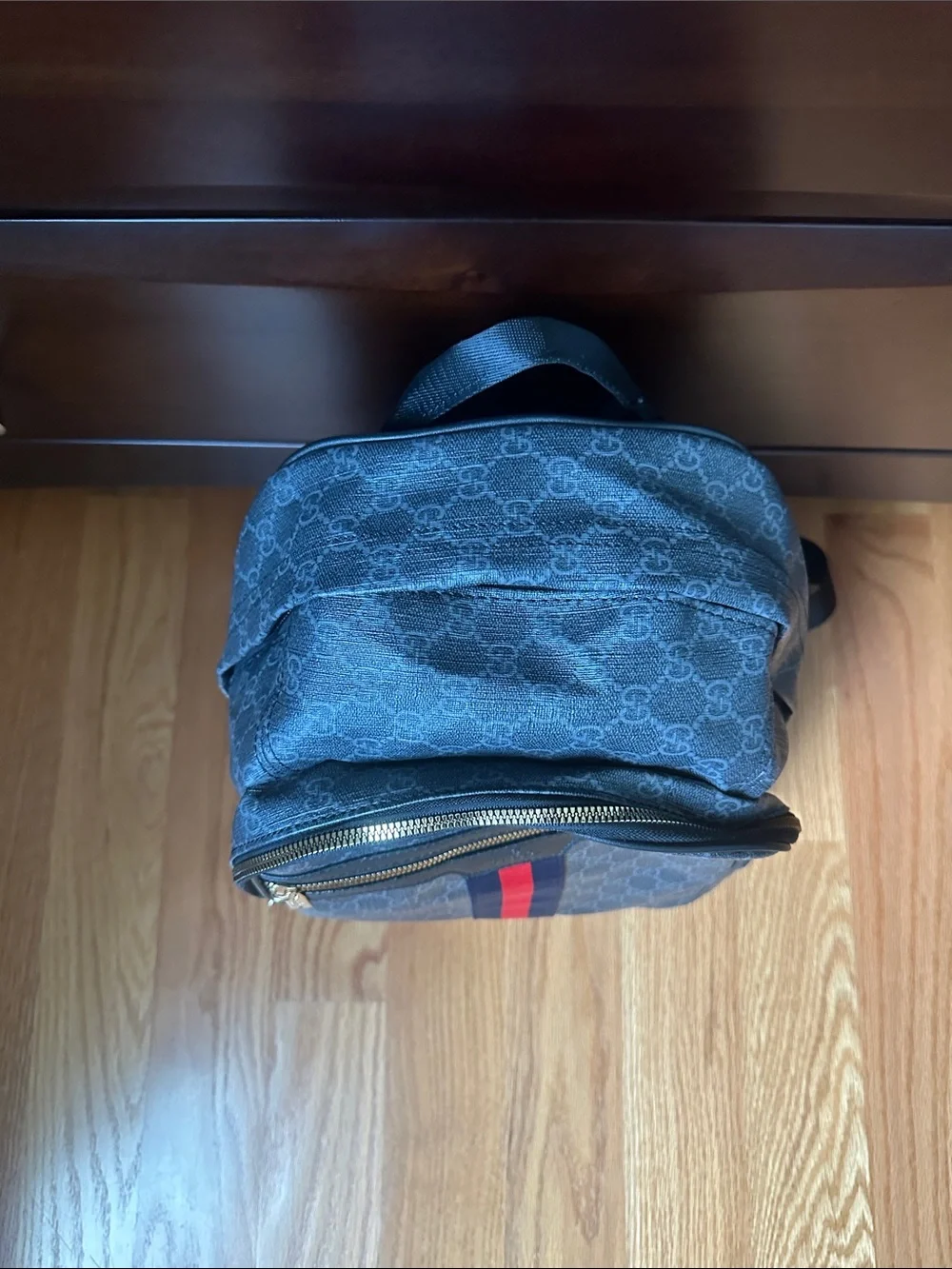 Gucci Navy GG Supreme Backpack with Red & Navy Web